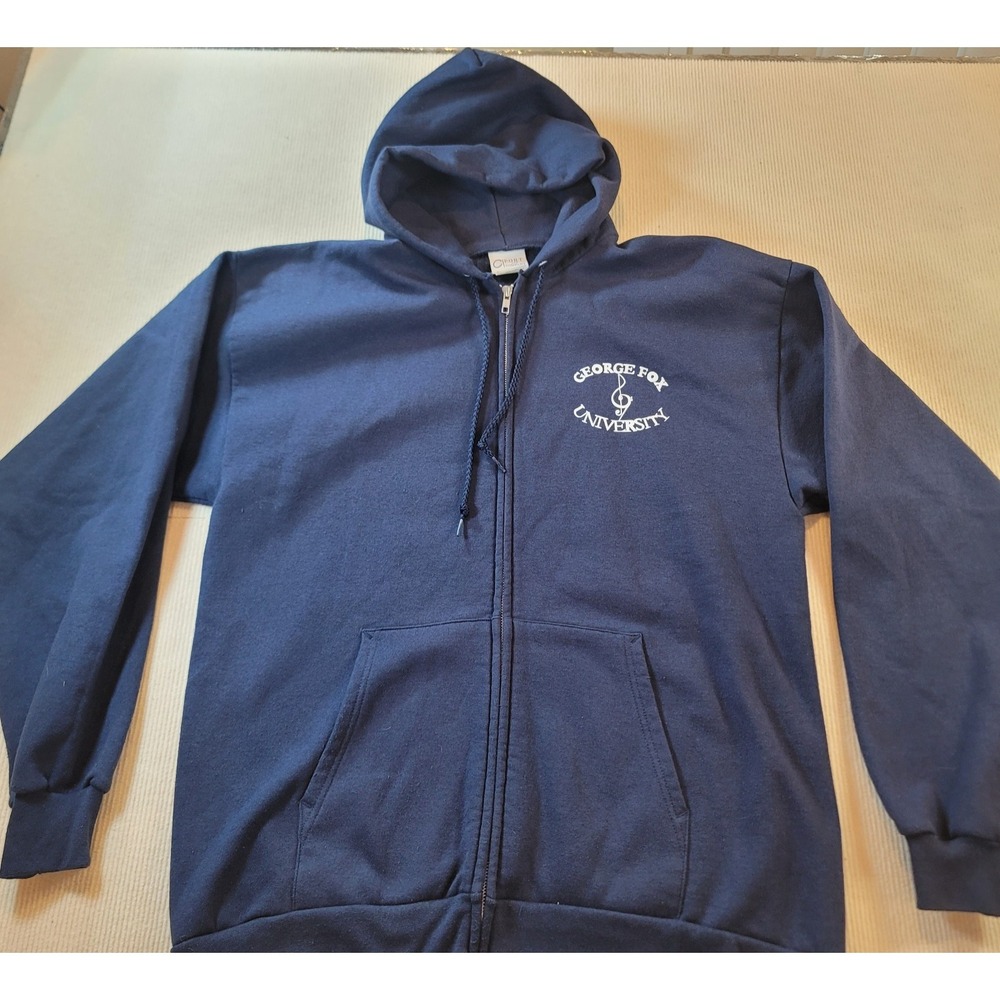 Port and Company George Fox University Zip Hoodie Navy Blue Music Large